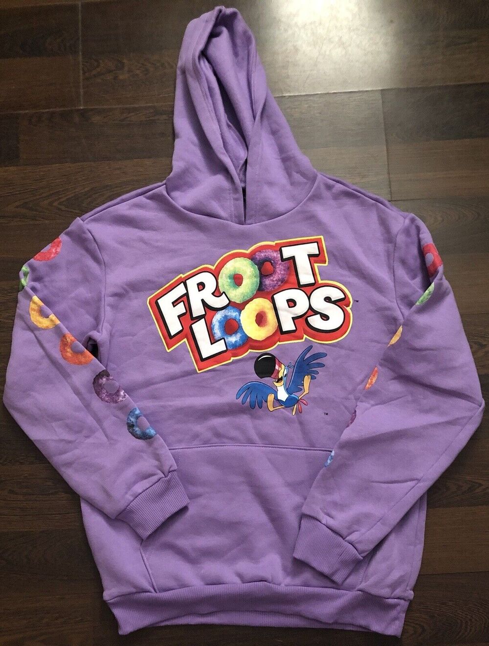 Kellogg's Fruit Loops Hoodie Pullover Unisex Adult Size M Purple Sweatshirt New